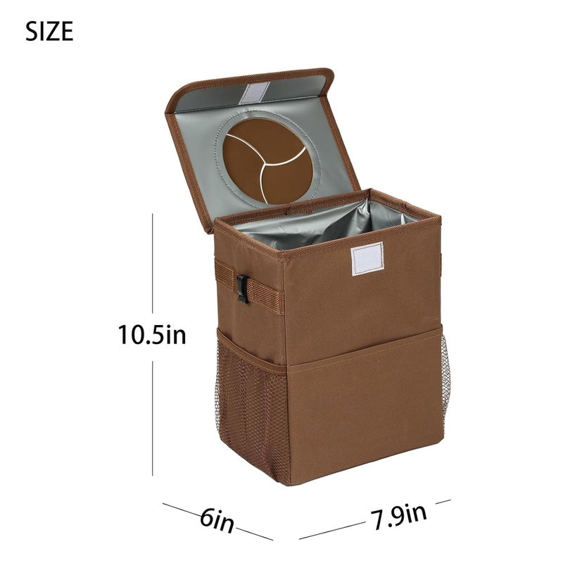 AOKJOY Car Garbage can with lid Leak Proof Vehicle Trash Can 3 Storage Pockets Hanging Waterproof car Trash Bag for SUV Brown - Image 2